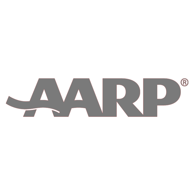 Logo of AARP in black and white color
