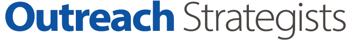The logo features the words 'Outreach' and 'Strategists' written in two different colors. The word 'Outreach' is written in blue and the word 'Strategists' is written in gray.